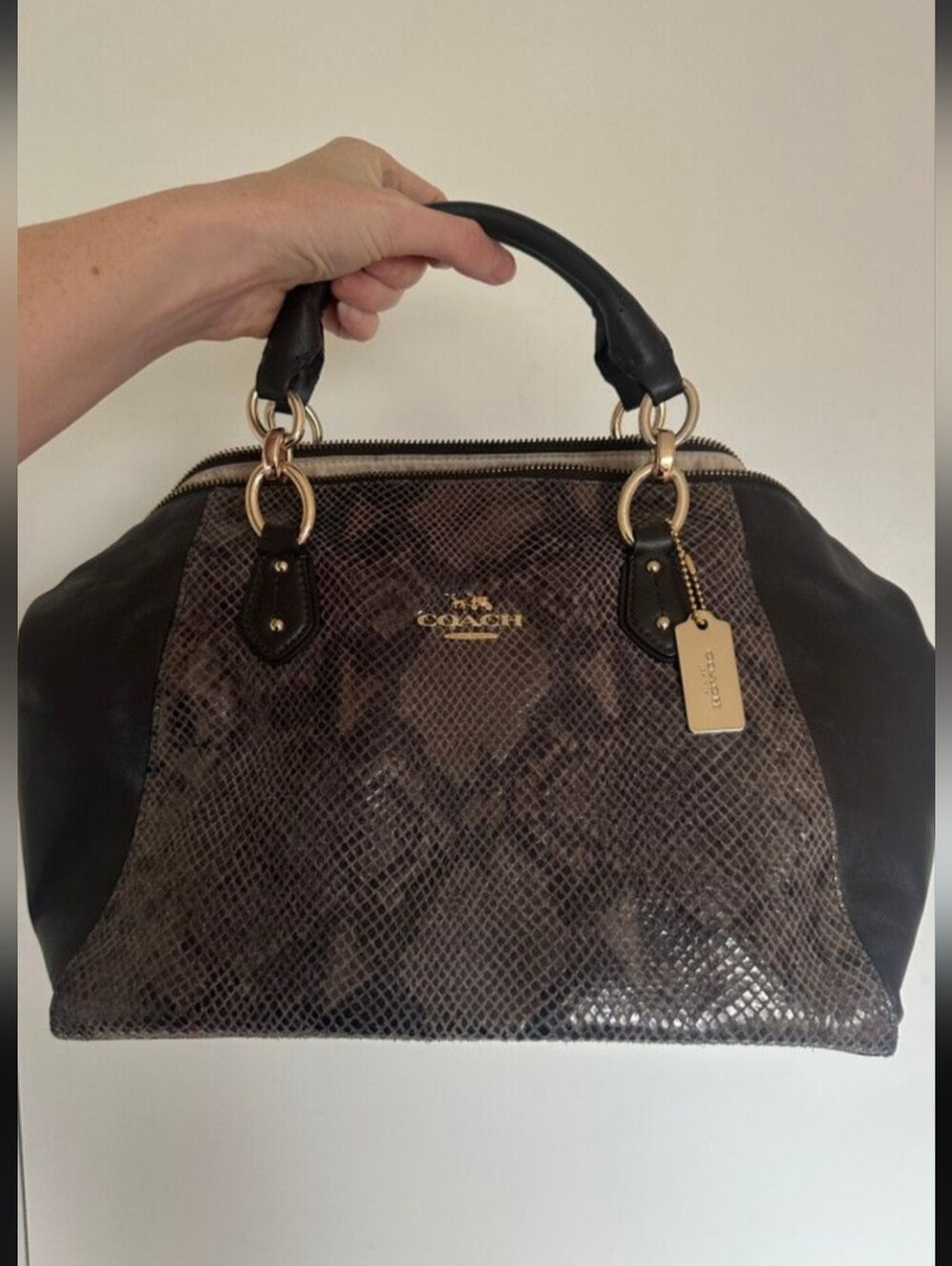Coach Graphite Python Colette Exotic Brown/Gray Leather Satchel MSRP $558 F33805
